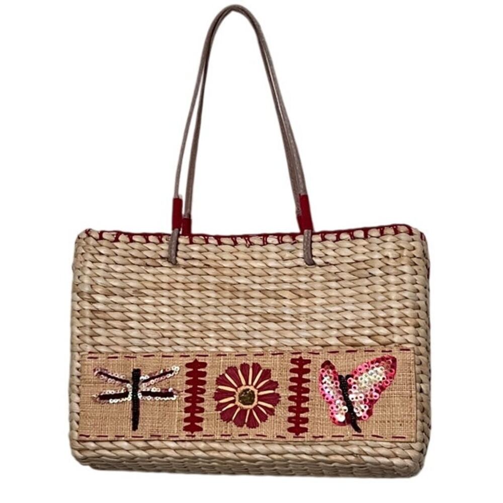 Vintage Corn Husk summer embroidered bag beachy grandma